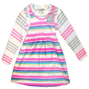 Three Color Strips Long Frock with Strips Inner Top